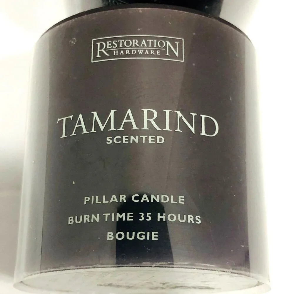 Restoration Hardware Purple Tamarind Wax Pillar Candle Set‎ of 2 NEW Single Wick